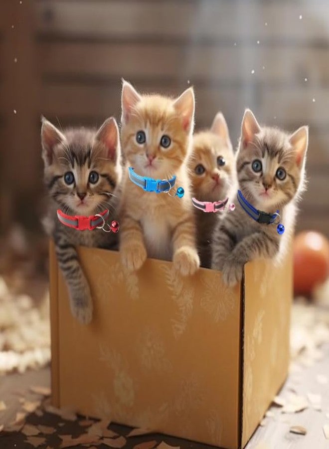 BohoBark Reflective Cat Collar with Bell Solid Nylon Pet Collar Safe Breakaway Cat Collar Adjustable Ultra-Light Design Neck 19-32cm Pack of 4 - Image 1